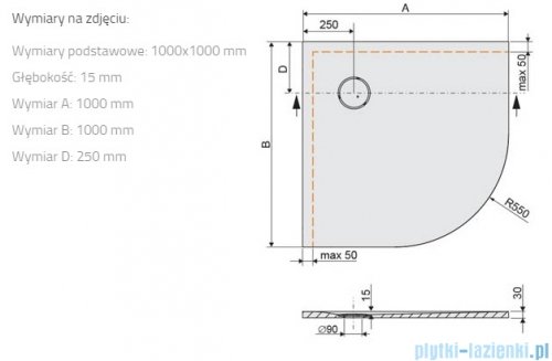 Sanplast Structure Mineral BP-M/STRUCTURE brodzik półokrągły 100x100x1,5 cm mat czerni 645-360-0440-59-010