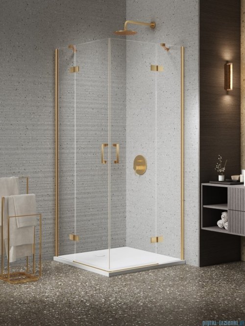 New Trendy Nesta Gold Brushed kabina 110x110x200 cm drzwi podwójne złoto szczotkowane/szkło przejrzyste K-4478