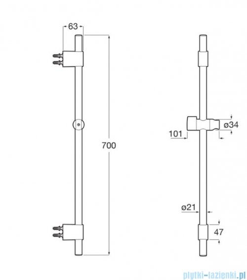 Roca Sensum drążek prysznicowy 70 cm Rose Gold (Everlux-PVD) A5B0709RG0