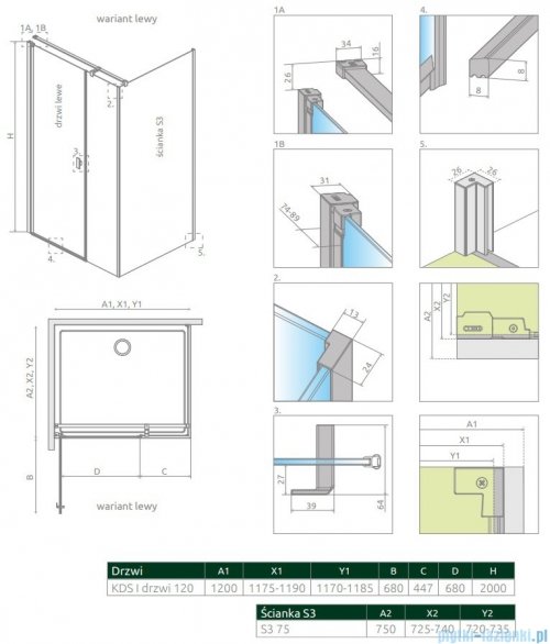 Radaway Nes Kds I kabina 120x75cm lewa szkło przejrzyste 10023120-01-01L/10043075-01-01