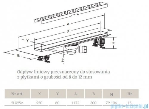 Radaway Steel Odpływ liniowy 95x8cm 5L095A,5R095S