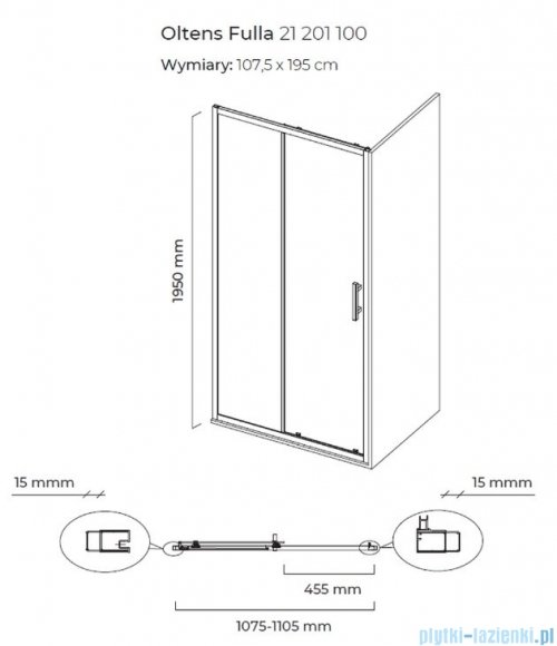 Oltens Fulla drzwi prysznicowe przesuwne 110cm szkło przejrzyste 21201100