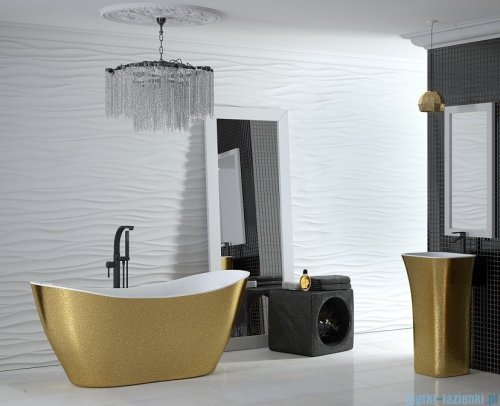 Besco Viya Glam srebrna 160x70cm wanna wolnostojąca + odpływ klik-klak aranżacja