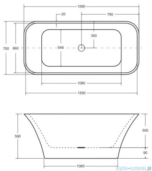 Besco Assos S-Line 160x70cm wanna biało-czarna wolnostojąca + syfon klik-klak chrom czyszczony od góry #WMD-160-ABC