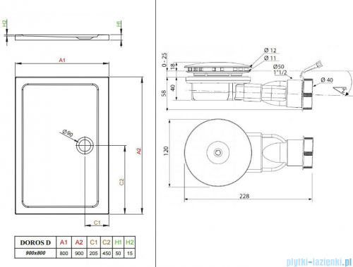 Radaway Fuenta New KDJ-B kabina prysznicowa 80x90 lewa przejrzyste + brodzik Doros D + syfon 384081-01-01L/384050-01-01/SDRD9080-01