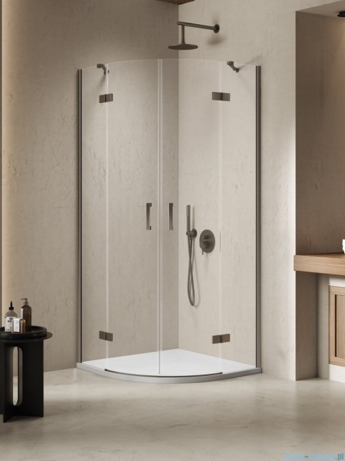 New Trendy Nesta Gunmetal Brushed kabina półokrągła 80x80x200 cm grafit szczotkowany/szkło przejrzyste K-4781