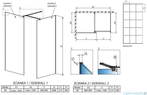 Radaway Modo New Black III kabina Walk-in 90x90x200 Frame