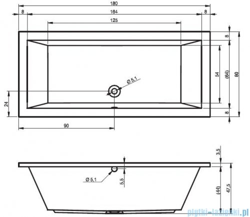 Riho Lusso wanna prostokątna 180x80cm nogi+syfon Viega B036001005/207093/495121