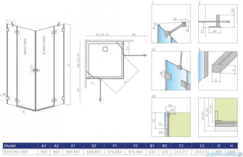 Radaway Essenza Pro Brushed GunMetal Kdd kabina 90x90cm szczotkowany grafit 10096090-92-01L/10096090-92-01R