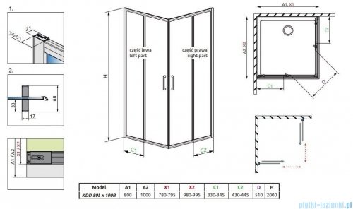 Radaway Premium Pro Kdd  kabina 80x100cm szkło przejrzyste 1017080-01-01L/1017100-01-01R