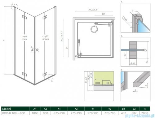 Radaway Nes KDD B Brushed Gold kabina 100x80 szczotkowane złoto 10024100-99-01L/10024080-99-01R