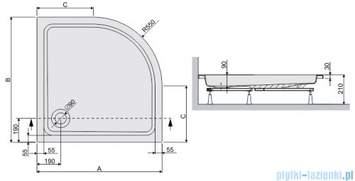 Sanplast Free Line brodzik półokrągły 90x90x9cm+stelaż 615-040-0231-01-000