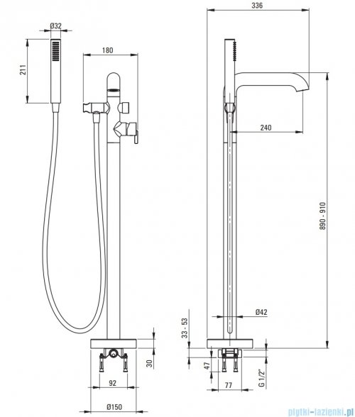 Deante SILIA Bateria wannowa wolnostojąca z zestawem prysznicowym stal szczotkowana BQS_F17M
