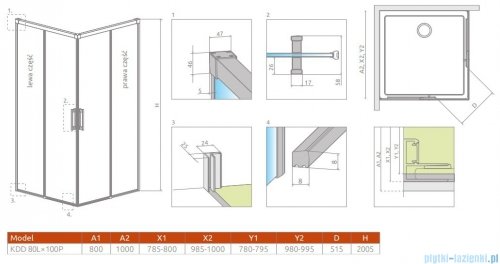 Radaway Idea Black Kdd kabina 80x100cm czarny mat/szkło przejrzyste 387061-54-01L/387062-54-01R