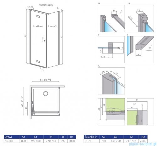 Radaway Essenza New KDJ-B kabina prysznicowa 80x75 lewa przejrzyste 385081-01-01L/384049-01-01