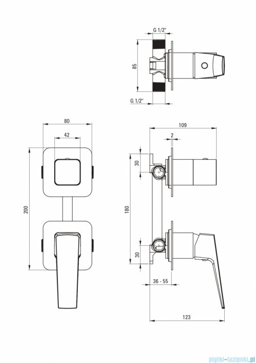 Deante BLUR Bateria prysznicowa podtynkowa z przełącznikiem natrysku titanium BQL_D44P