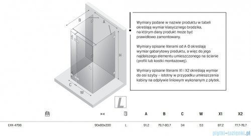 New Trendy Eventa Gold Shine kabina prysznicowa przyścienna 90x80x200 przejrzyste Lewa Złoty połysk EXK-4798