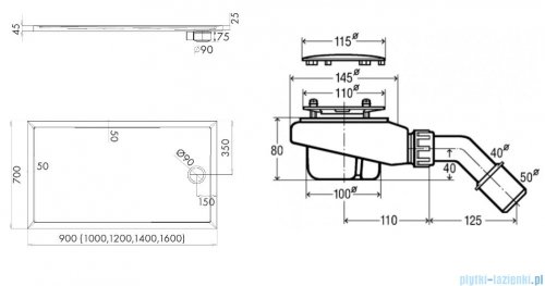 Schedpol Caspar New 120x70cm brodzik prostokątny + syfon 3.2866