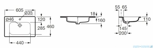 Roca Gap umywalka meblowa Slim 60x46x16cm A3279A8000