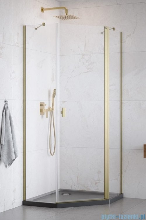 Radaway Nes Brushed Gold Ptj kabina pięciokątna 100x100cm prawa złoto szczotkowane 10052000-99-01R/10052100-99-01