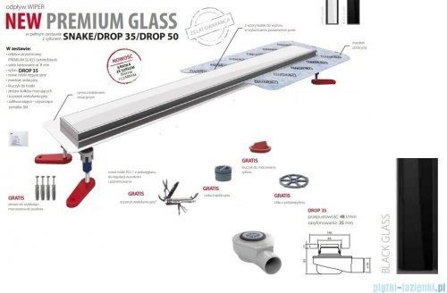 Wiper New Premium Black Glass Odpływ liniowy z kołnierzem 70 cm syfon drop 35 poler 500.0384.01.070