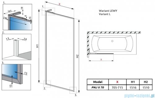 Radaway Modo F SL Brushed Copper PNJ II parawan nawannowy 70cm lewy szczotkowana miedź/przejrzyste 10406070-93-01L