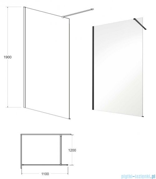 Besco Eco-n Black kabina walk-in 110x195cm przejrzyste ENB-110-195C