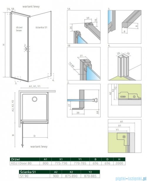 Radaway Nes Black Kdj I Frame kabina 80x90cm lewa 10022080-54-56L/10039090-54-56