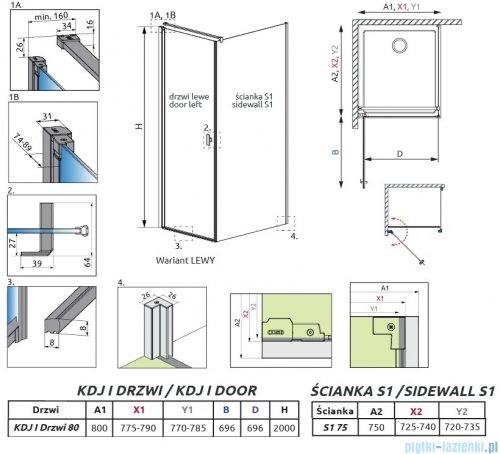 Radaway Nes 6 Kdj I Brushed Light Gold kabina 80x75cm lewa szczotkowane jasne złoto 10022080-98-01L/10039075-01-01