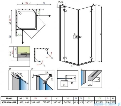 Radaway Fuenta New Kdd kabina 100x80cm szkło przejrzyste 384062-01-01L/384061-01-01R