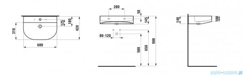 Laufen Sonar umywalka ścienna z powłoką LCC (LAUFEN Clean Coat) 60x42cm biała H8103424001041