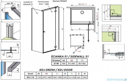 Radaway Essenza Black Kdj kabina 110x90cm prawa szkło przejrzyste 1385041-54-01R/1384050-01-01