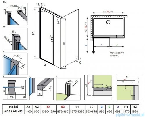 Radaway Eos KDS I kabina prysznicowa 140x90 lewa przejrzyste 137557-01-01L