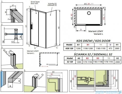 Radaway Idea Black Kds kabina prysznicowa 120x120 lewa czarny mat/szkło przejrzyste 10115120-54-01L/10117120-01-01