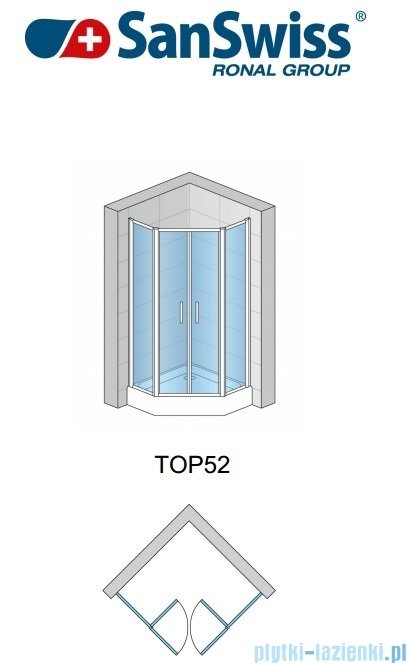 SanSwiss Top-Line Pięciokątna kabina prysznicowa TOP52 z drzwiami otwieranymi 100x100cm Durlux 200/biały TOP5270800422