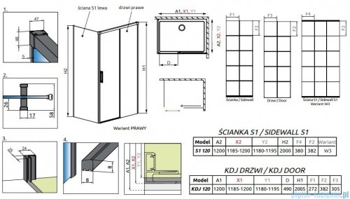 Radaway Idea Black Kdj Factory kabina prysznicowa 120x120 prawa czarny mat/szkło przejrzyste 387042-54-55R/387054-54-55L