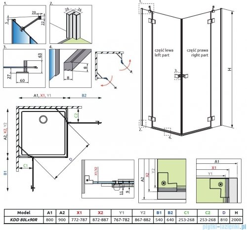 Radaway Essenza Kdd kabina 80x90cm szkło przejrzyste 1385061-01-01L/1385060-01-01R