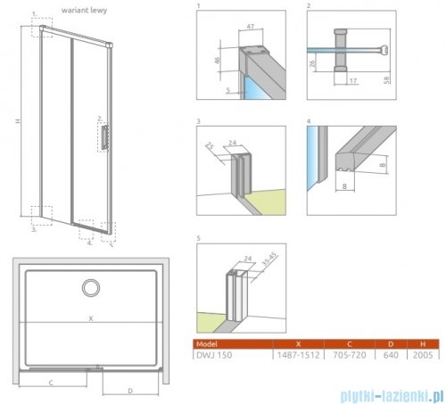 Radaway Idea DWJ Brushed Nickel drzwi wnękowe 150cm lewe szczotkowany nikiel 387019-91-01L