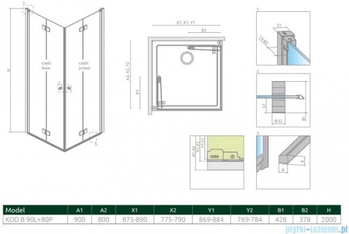 Radaway Nes 8 Kdd B kabina 90x80cm szkło przejrzyste 10074090-01-01L/10074080-01-01R