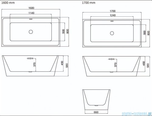 Bravat wanna wolnostojąca 170x80 biała BT401-17