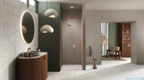 New Trendy Nesta Copper Brushed 80x200 cm drzwi wnękowe lewe wspornik skośny miedź szczotkowana/szkło przejrzyste D-0917A