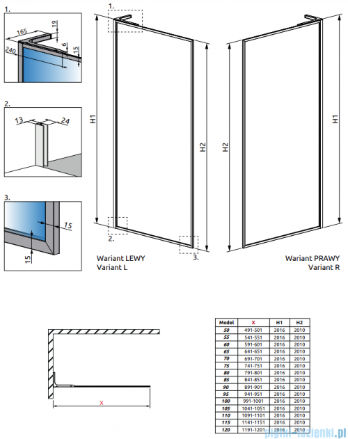 Radaway Modo F SL Brushed Copper II kabina Walk-in 100x201,6cm lewa Szczotkowana Miedź szkło przejrzyste 10419104-93-01L