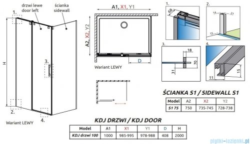 Radaway Espera Pro Kdj kabina 100x75cm lewa przejrzyste 10090100-01-01L/10092100-01-01L/10093075-01-01