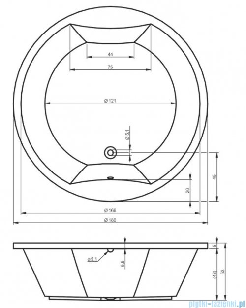 Riho Limited Carmen wanna okrągła 180cm z hydromasażem Thermae Line + zagłówki czarne B038004005