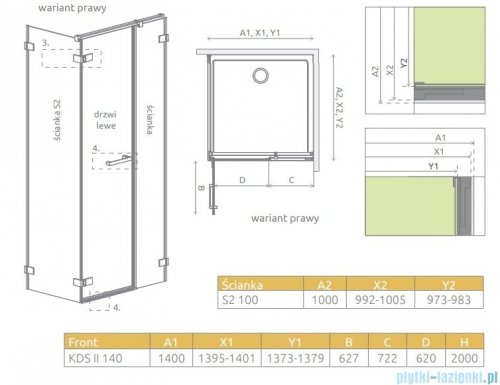 Radaway Arta Kds II kabina 140x100cm prawa szkło przejrzyste 386522-03-01L/386107-03-01/386112-03-01