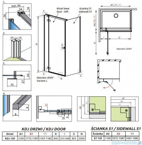 Radaway Fuenta Kdj kabina 120x110cm lewa chrom połysk szkło przejrzyste 1384042-01-01L/1384053-01-01