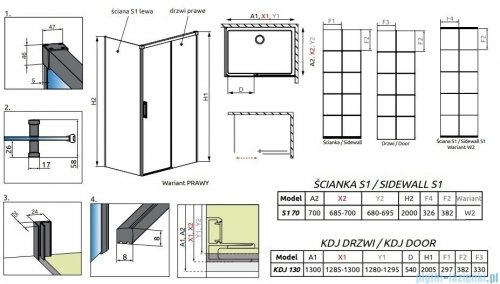 Radaway Idea Black Kdj Factory kabina prysznicowa 130x70 prawa czarny mat/szkło przejrzyste 387043-54-55R/387048-54-55L