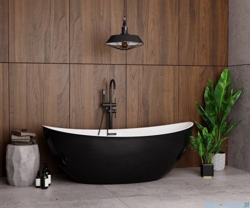 The North Bath Frigg wanna wolnostojąca biało-czarna 180x87cm + syfon Klik-klak 6807B-1801-BLBP