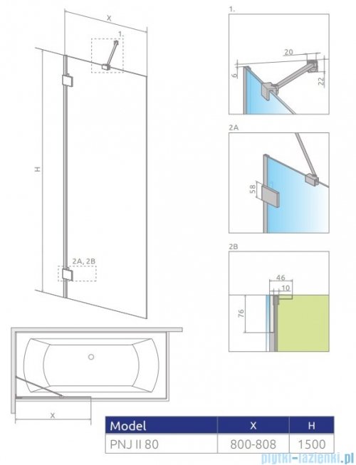 Radaway Essenza Pro Black Pnj II parawan nawannowy 80cm L/P czarny mat/szkło przejrzyste 10101080-54-01