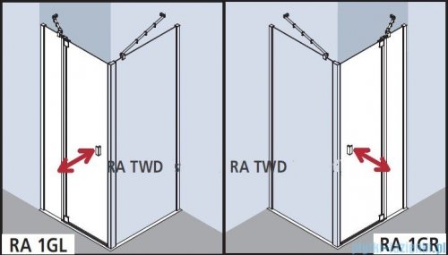 Kermi Raya Drzwi wahadłowe, 1-skrzydłowe, z polem stałym, prawe/przezroczyste z KermiClean, profile srebrne 75x200 RA1GR07520VPK
